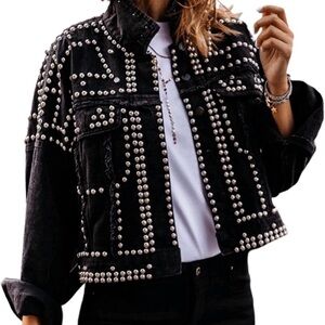 Black Denim Studded Jacket